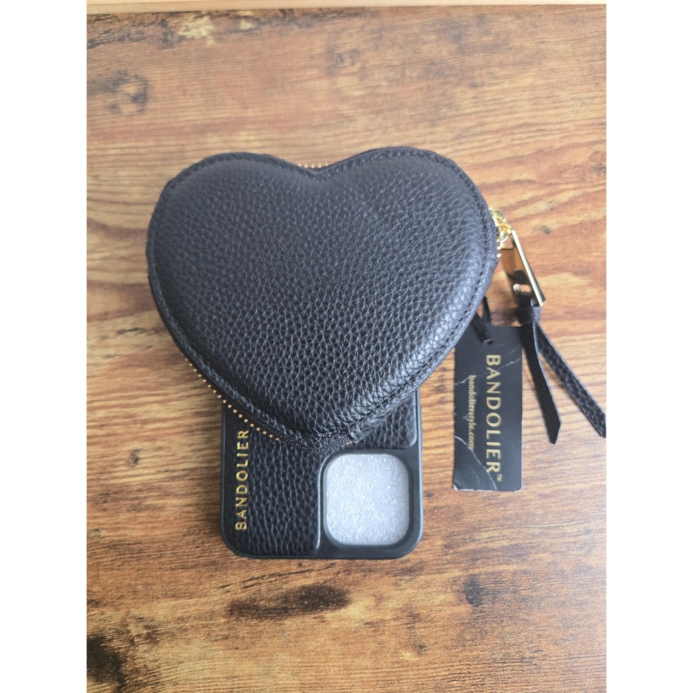 Bandolier iPhone 11 Pro Case Heart Pouch Black Pebbled Leather Gold New NWT
